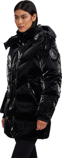 Women's Estelle Mixed Chevron Quilted Puffer with Detachable Hood