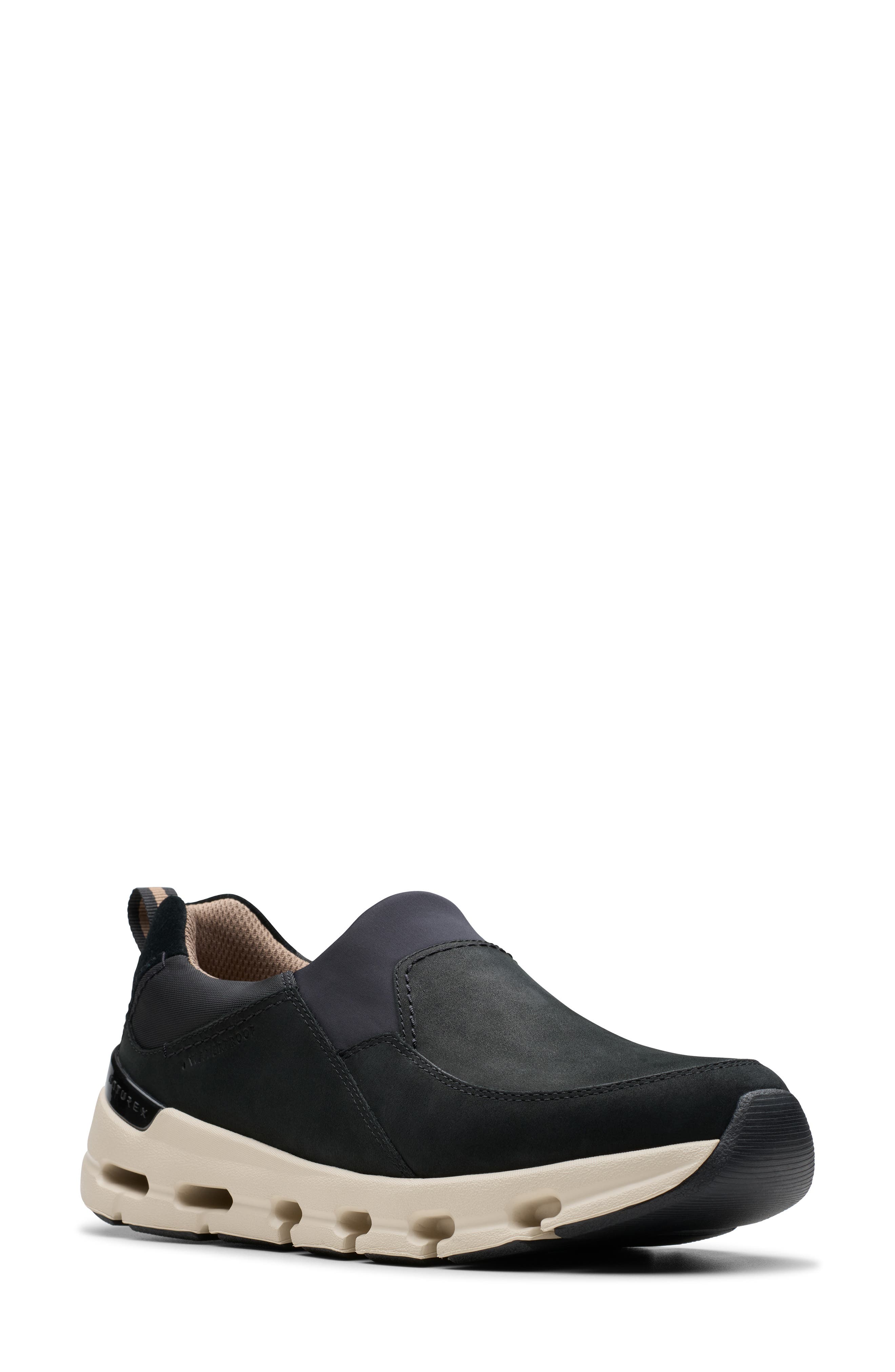 Clarks<sup>®</sup> Naturex Waterproof Slip-On Sneaker, Main, color, Black Nubuck