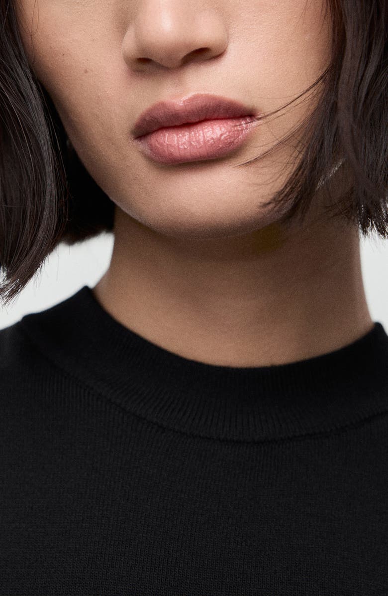 MANGO Mixed Media Pleated Midi Dress, Alternate, color, Black