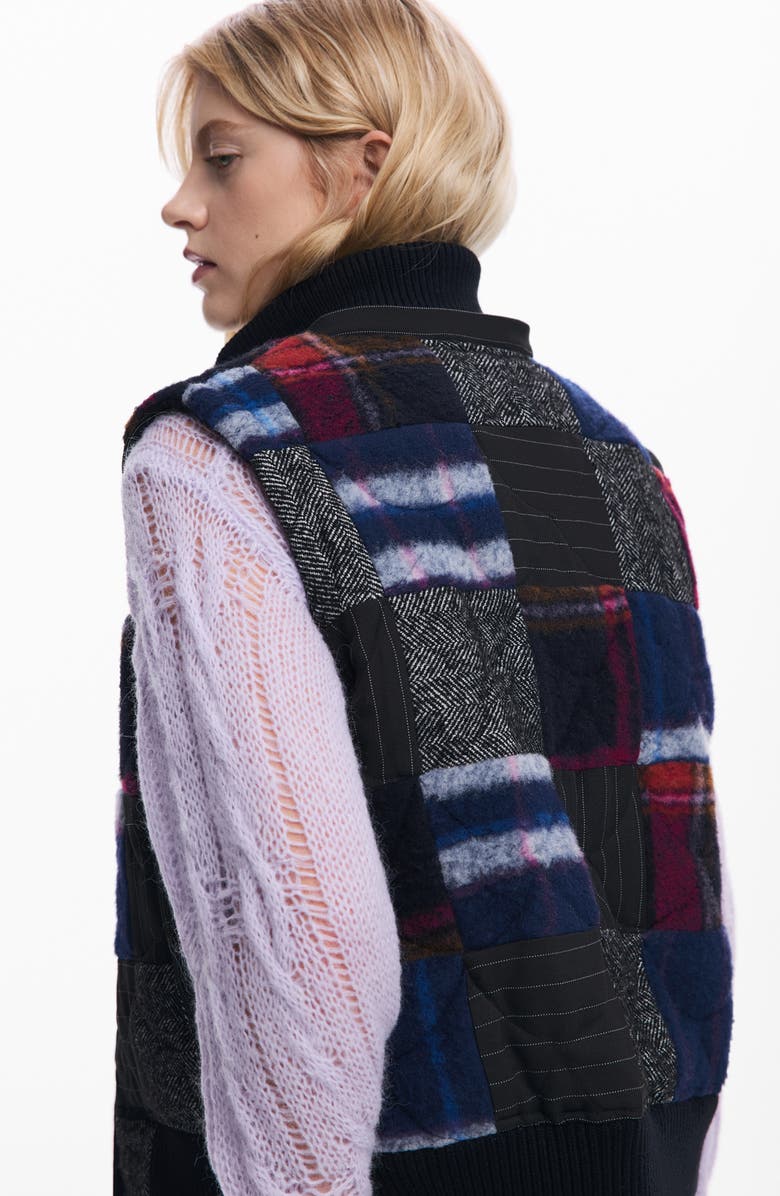 Desigual Padded Crop Jacket with Removable Sleeves & Hood, Alternate, color, Black