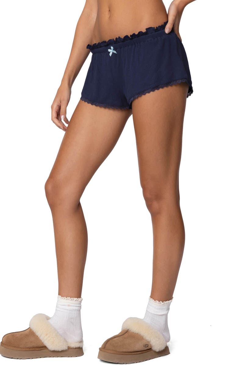 EDIKTED Dream Waffle Knit Shorts, Alternate, color, Navy