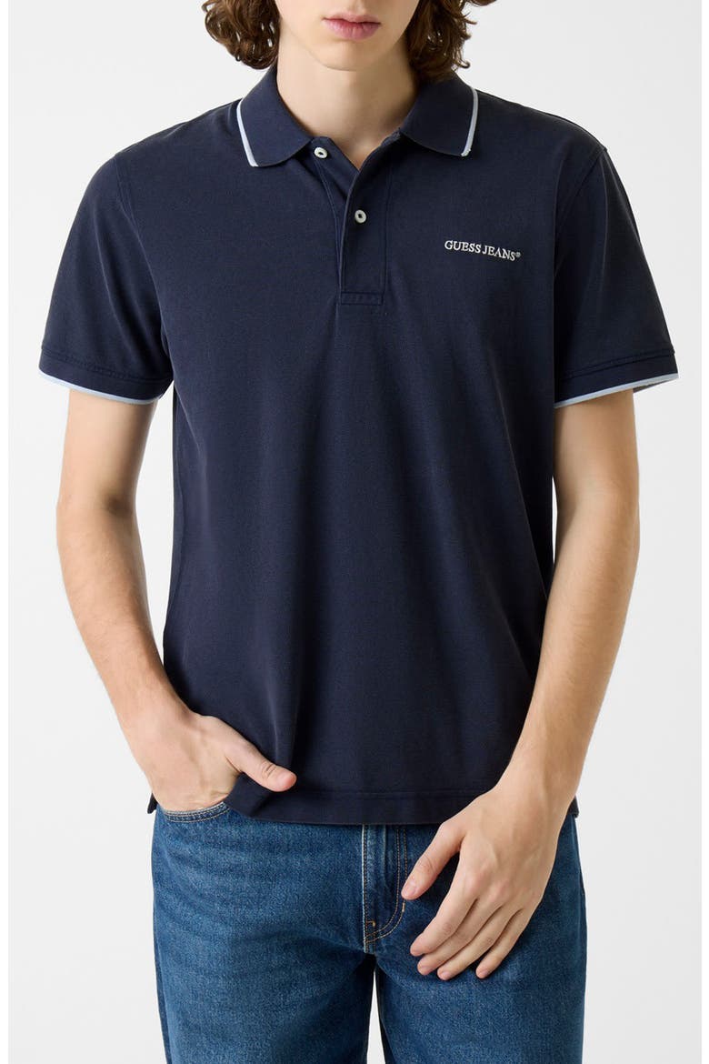 Logo Embroidered Tipped Polo, Main, color, MEDIUM BLUE
