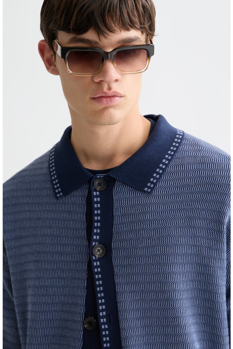 Jacquard Cotton Polo Cardigan, Alternate, color, PAGEANT BLUE