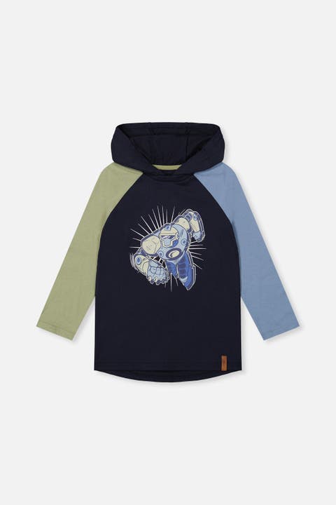Raglan Hooded Cotton Graphic T-Shirt