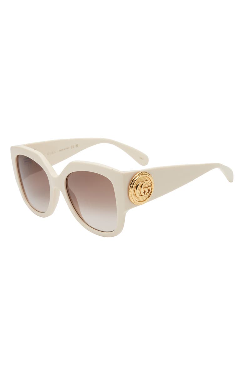 Gucci 54mm Square Sunglasses, Alternate, color, Ivory/ Brown