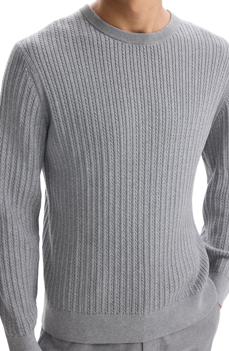 Theory Riland Cabled Cotton Crewneck Sweater, Alternate, color, Medium Grey Heather