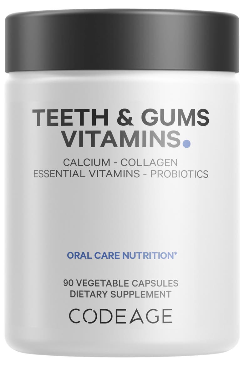 Teeth & Gums Vitamins + Collagen & Probiotics Supplement, Main, color, White
