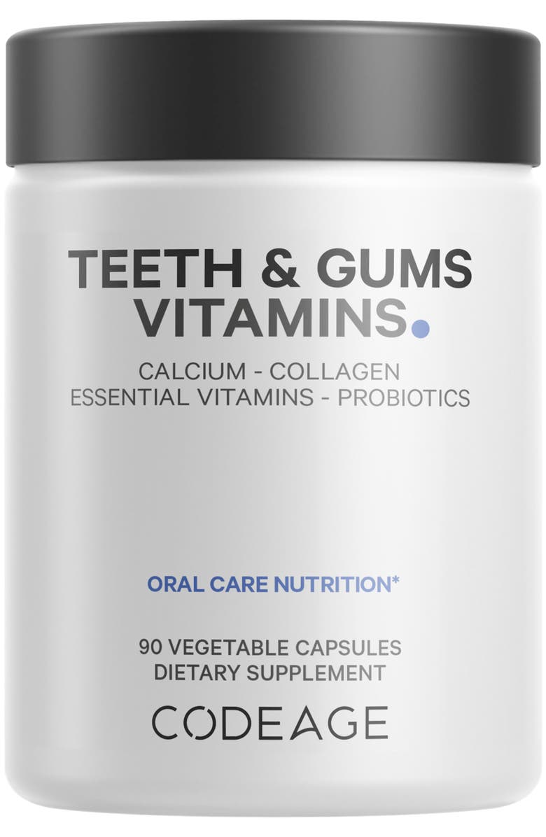 Codeage Teeth & Gums Vitamins + Collagen & Probiotics Supplement, Main, color,