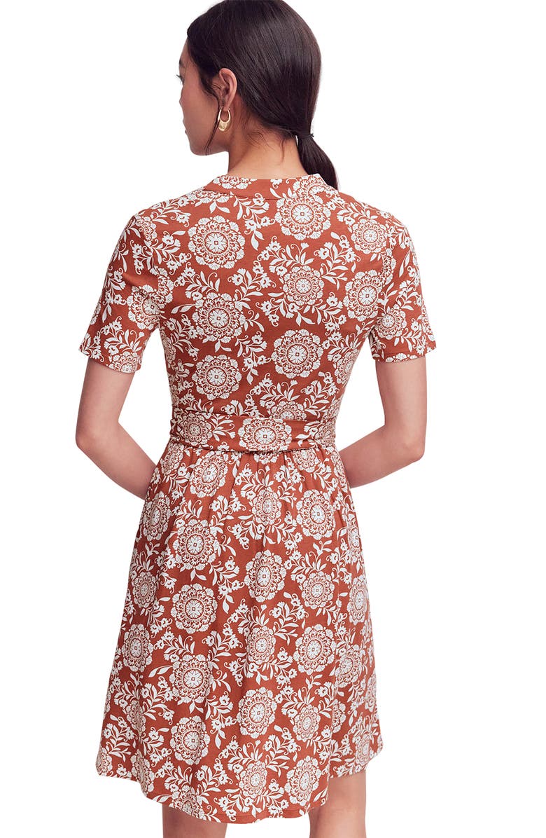 Boden Daisy Short Sleeve Cotton Blend Jersey Dress, Alternate, color, Barn Red, Decorative Blossom