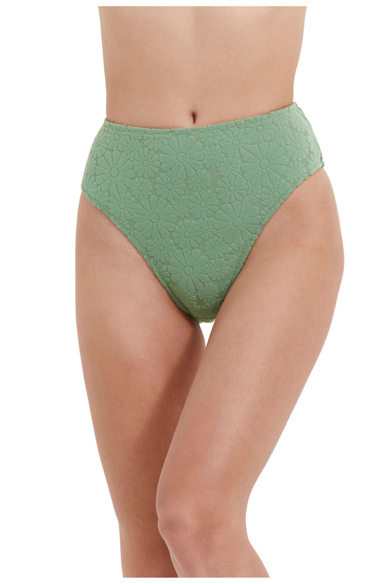 Spring Days Textured High Rise High Leg Swim Bottom, Main, color, DUSK GREEN