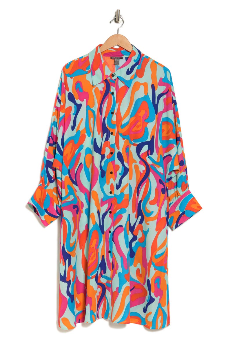 Brooklyn III Long Sleeve Shirtdress, Alternate, color, TEAL/ LAVA LEOPARD