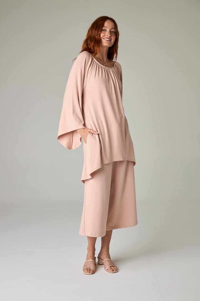 Peyto Eco-Luxe Rib Off-Shoulder Flutter Tunic/Dress - Ultra-Luxe Flow, Main, color, Rose Quartz