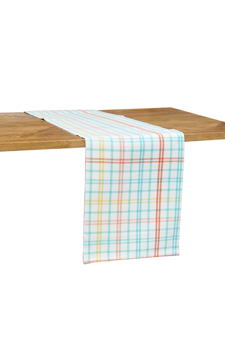 Easter Bunny Rabbit Trail Plaid 100% Cotton Table Runner 13" x 72", Main, color, Blue
