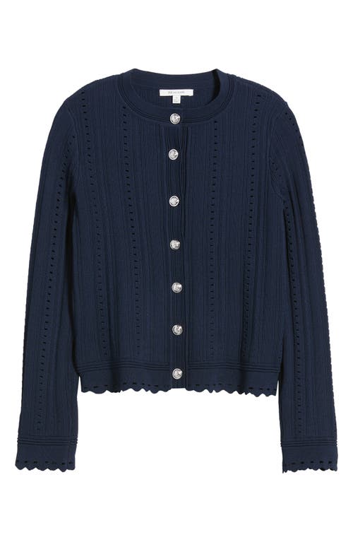 Zoe And Claire Scalloped Button Front Cardigan In Blue