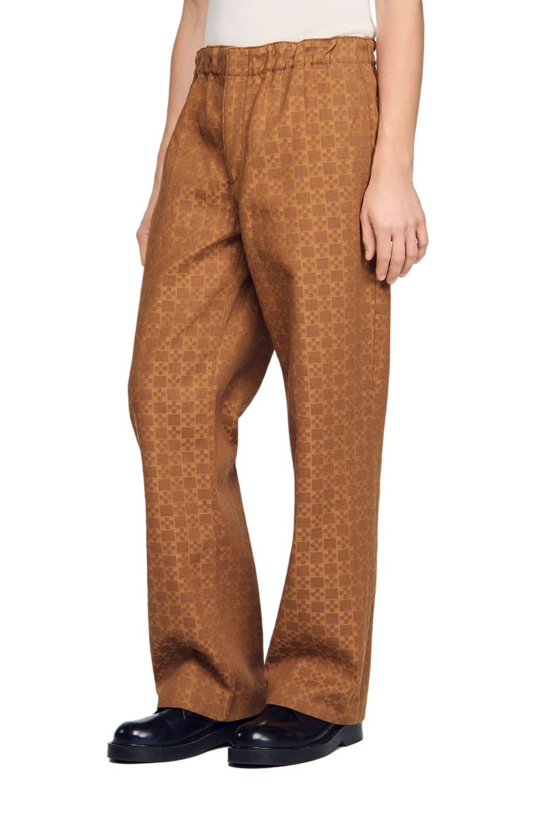 SANDRO Wide-leg jacquard SquareCross jeans, Main, color, Camel