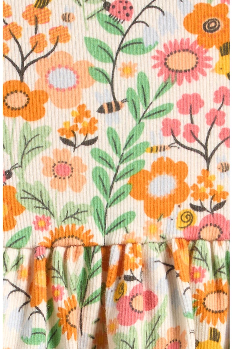 Kids' Floral Print Rib Dress, Alternate, color, ORANGE