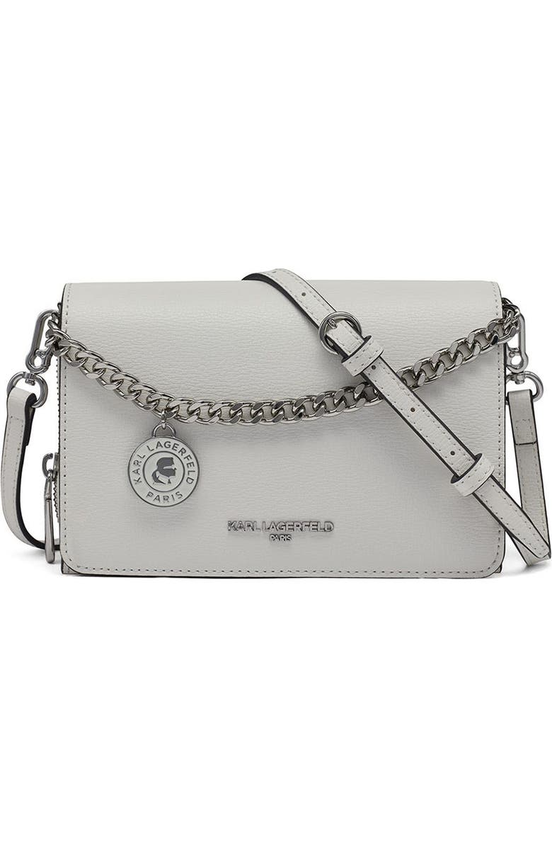 KARL LAGERFELD PARIS Lourdes Crossbody, Main, color, Winter White/Silver