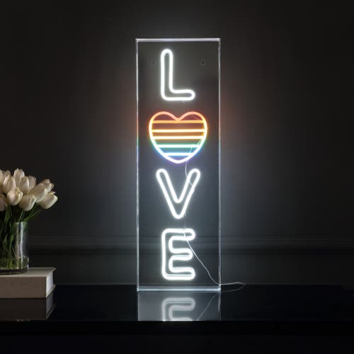 Jonathan Y Love 8" X 24" Contemporary Glam Acrylic Box Usb Operated Led Neon Light, White/rainbow In White/rainbow