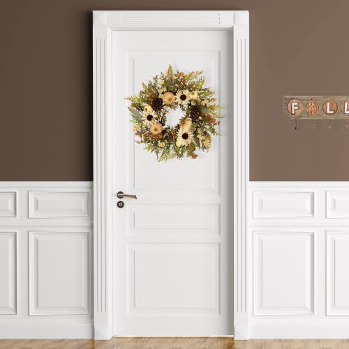 Northlight Sunflowers And Pumpkins Artificial Fall Harvest Wreath In White