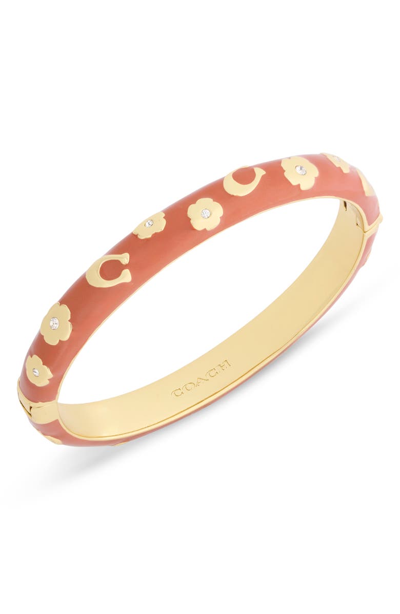 COACH Chubby Floral Enamel Hinged Bangle, Alternate, color, Brown/ Gold