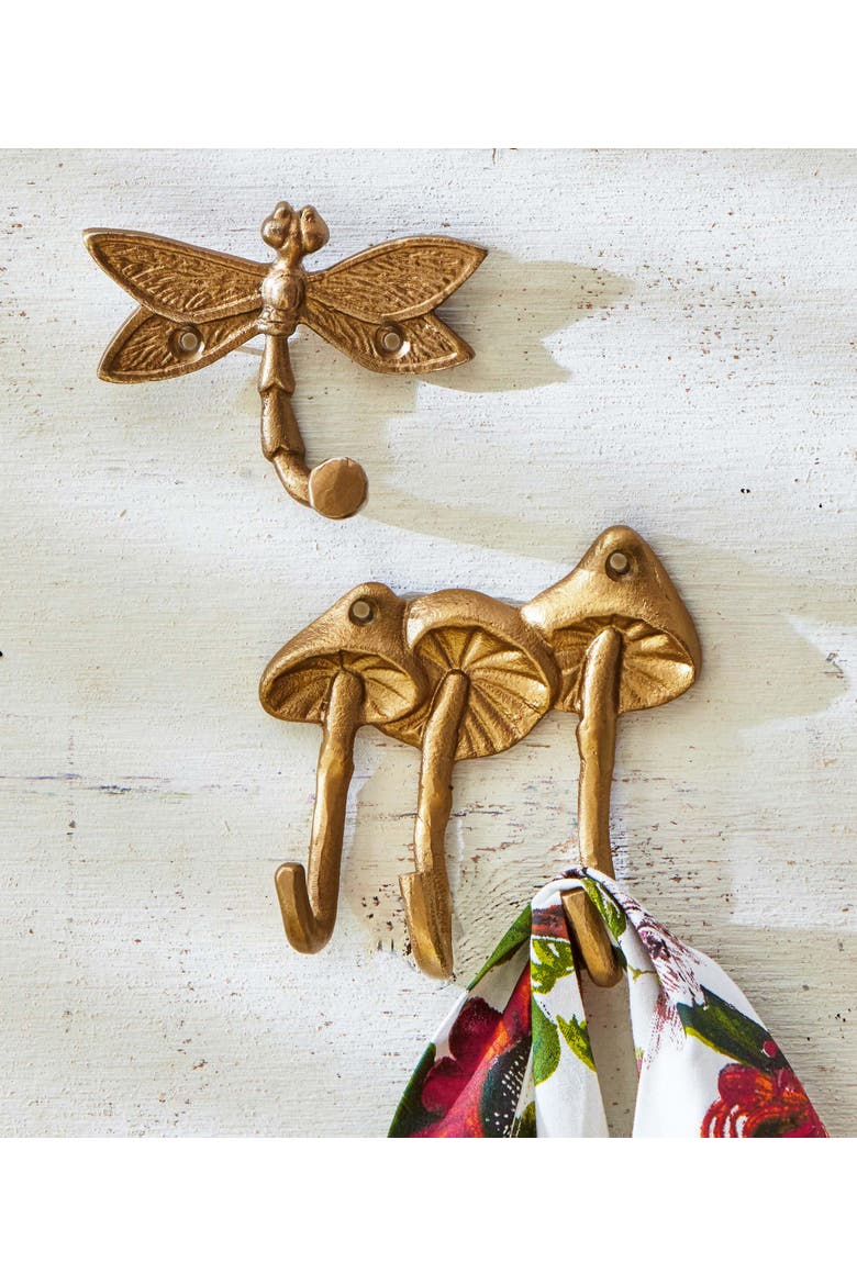 Antique Brass Gold Mushroom Wall Hook, Alternate, color, Gold