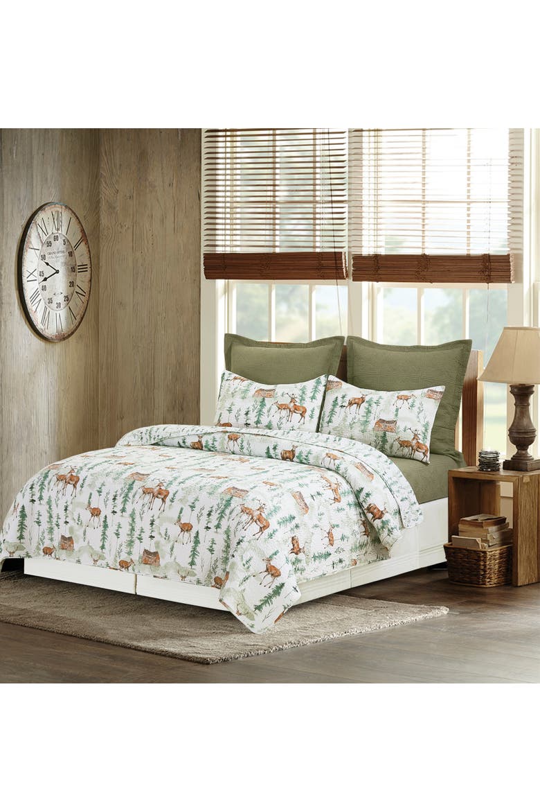 Christopher Forest Cotton Quilt Set  - Reversible and Machine Washable, Alternate, color, White