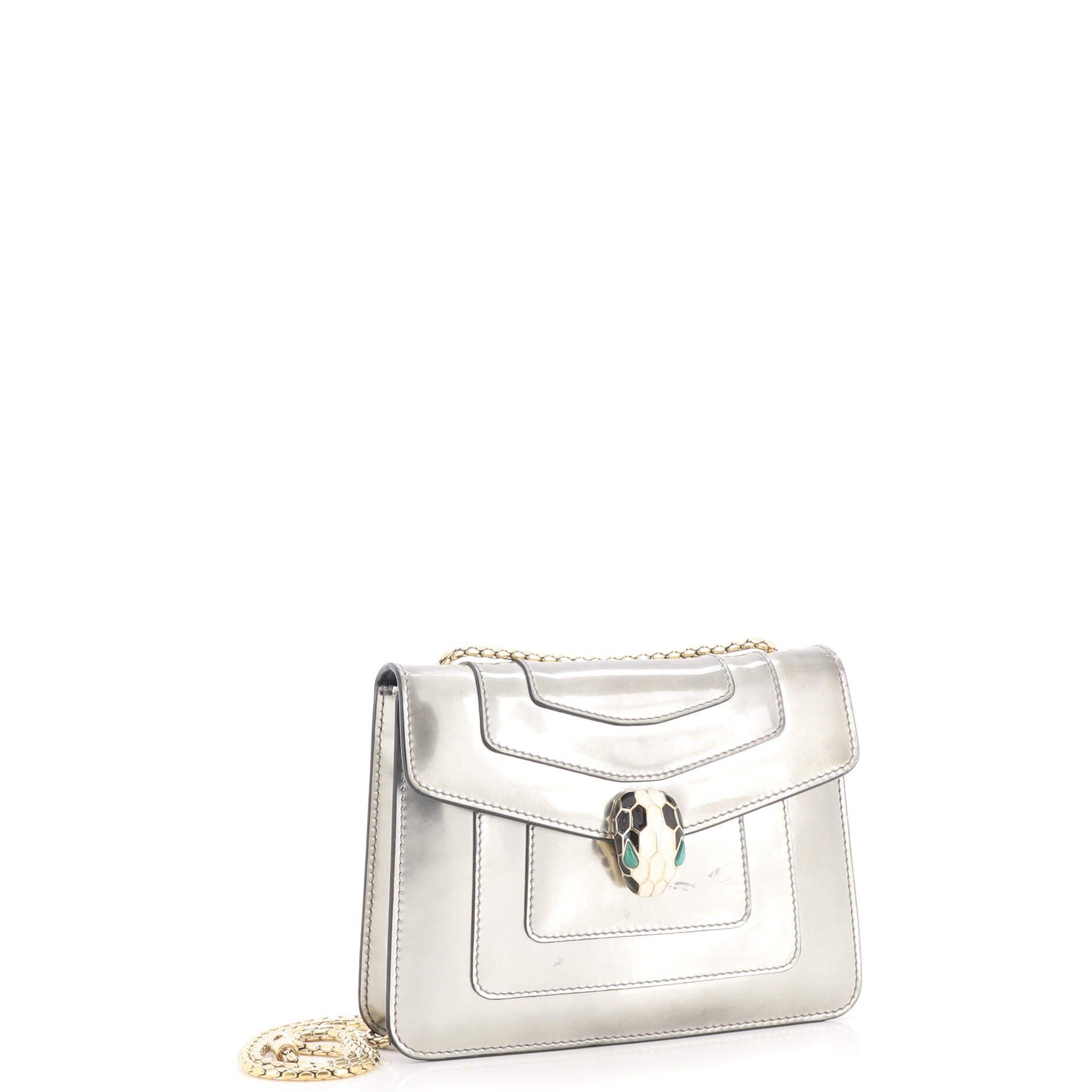 Serpenti Forever Square Shoulder Bag Metallic Leather Small, Alternate, color, Metallic Silver