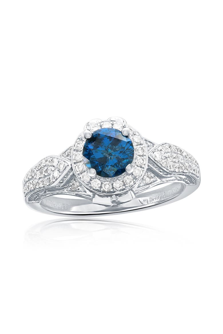 14K White Gold 0.79ct Blue Diamond & 0.37cttw Diamond Ring, Main, color, White Gold