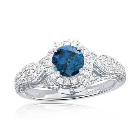 14K White Gold 0.79ct Blue Diamond & 0.37cttw Diamond Ring