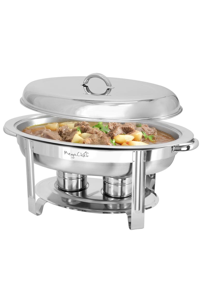 5.8 Quart Stainless Steel Oval Professional Chafing Dish/Food Warmer/Buffet Server Serving Dish, Main, color, Silver