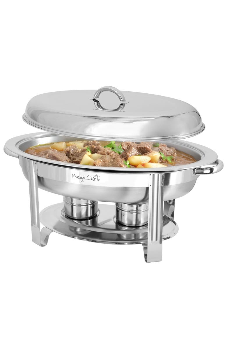 Megachef 5.8 Quart Stainless Steel Oval Professional Chafing Dish/Food Warmer/Buffet Server Serving Dish, Main, color, Silver