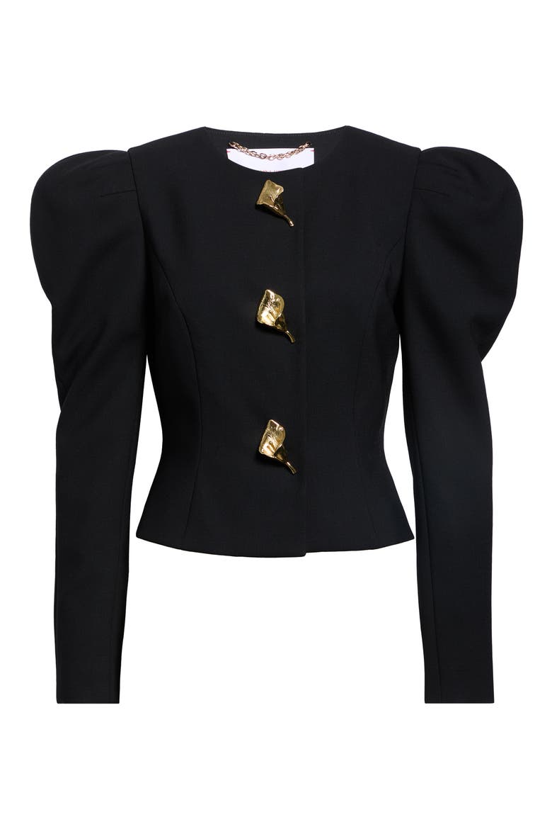 Puff Shoulder Stretch Wool Jacket, Main, color, BLACK