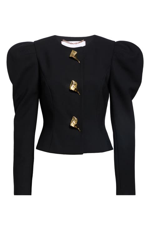 Puff Shoulder Stretch Wool Jacket