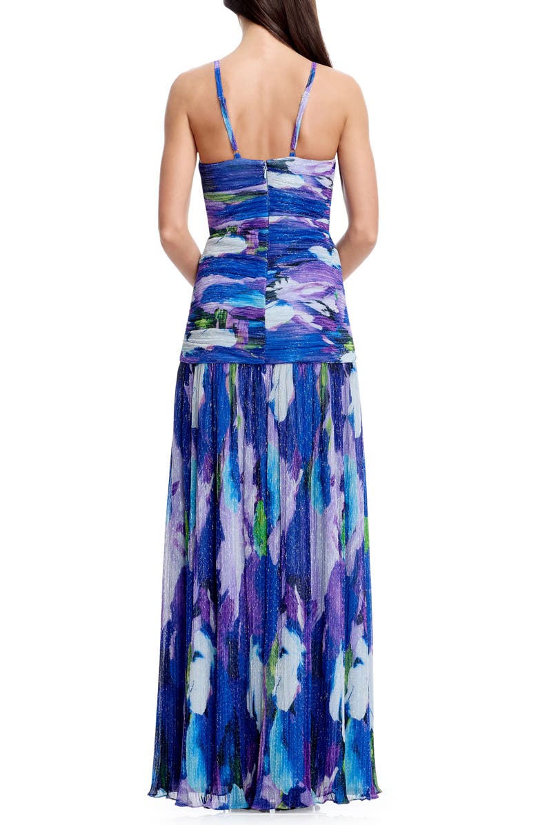Dress the Population Elora Metallic Floral Gown, Alternate, color, Electric Blue Multi