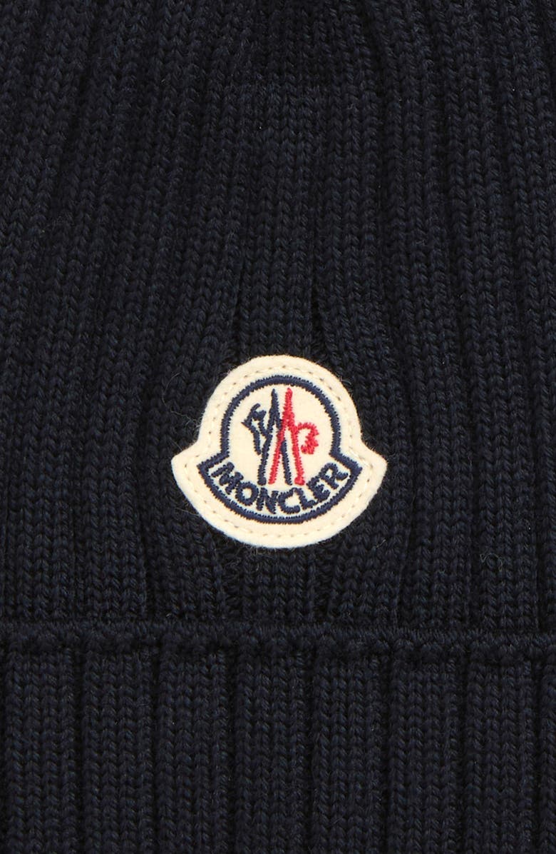 Moncler Ribbed Virgin Wool Beanie, Alternate, color, Navy