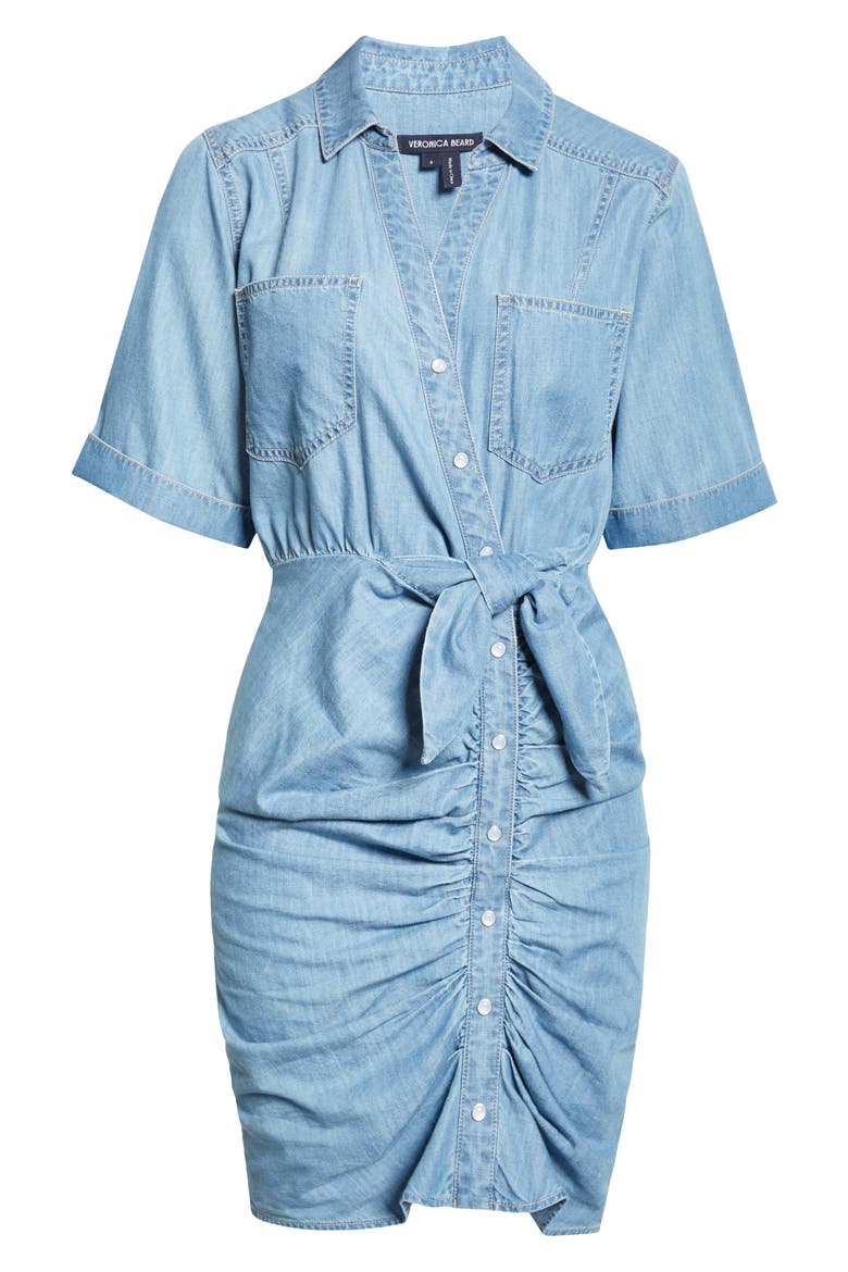 Hensley Ruched Detail Cotton Blend Shirtdress, Alternate, color, ICEBERG