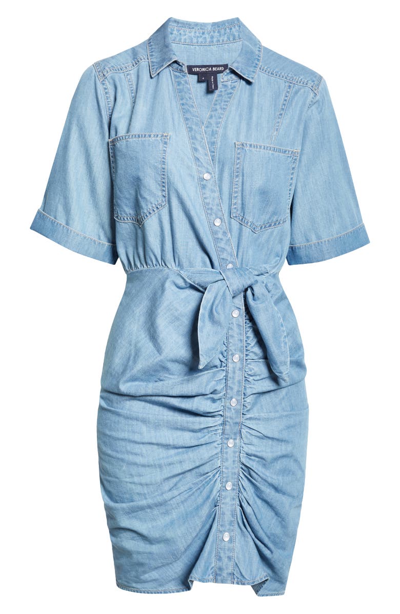 Veronica Beard Hensley Ruched Detail Cotton Blend Shirtdress, Alternate, color, Iceberg