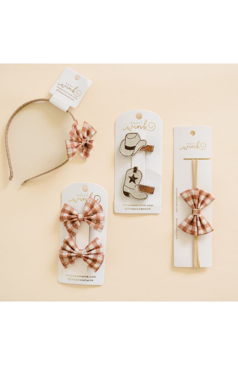 Sweet Wink Gingham Printed Tulle Bow Headband, Alternate, color, Multicolor