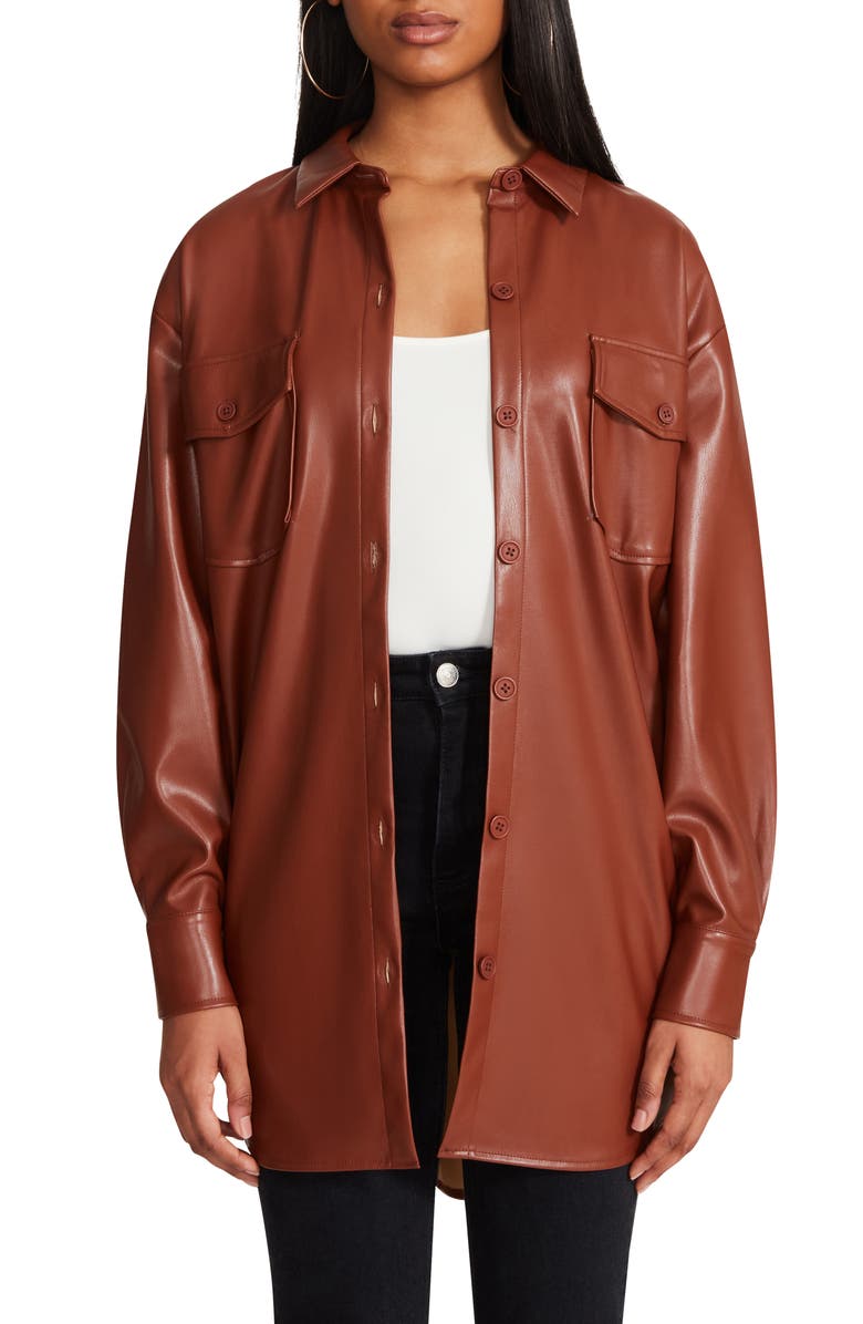 BB Dakota by Steve Madden Laid Back Layers Faux Leather Shacket, Alternate, color, 