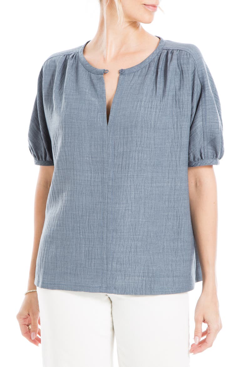 Short Sleeve Split Neck Blouse, Alternate, color, HEATHER BLUE STEEL