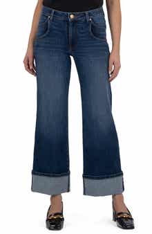 KUT from the Kloth Meg High Waist Cuffed Hem Wide Leg Jeans
