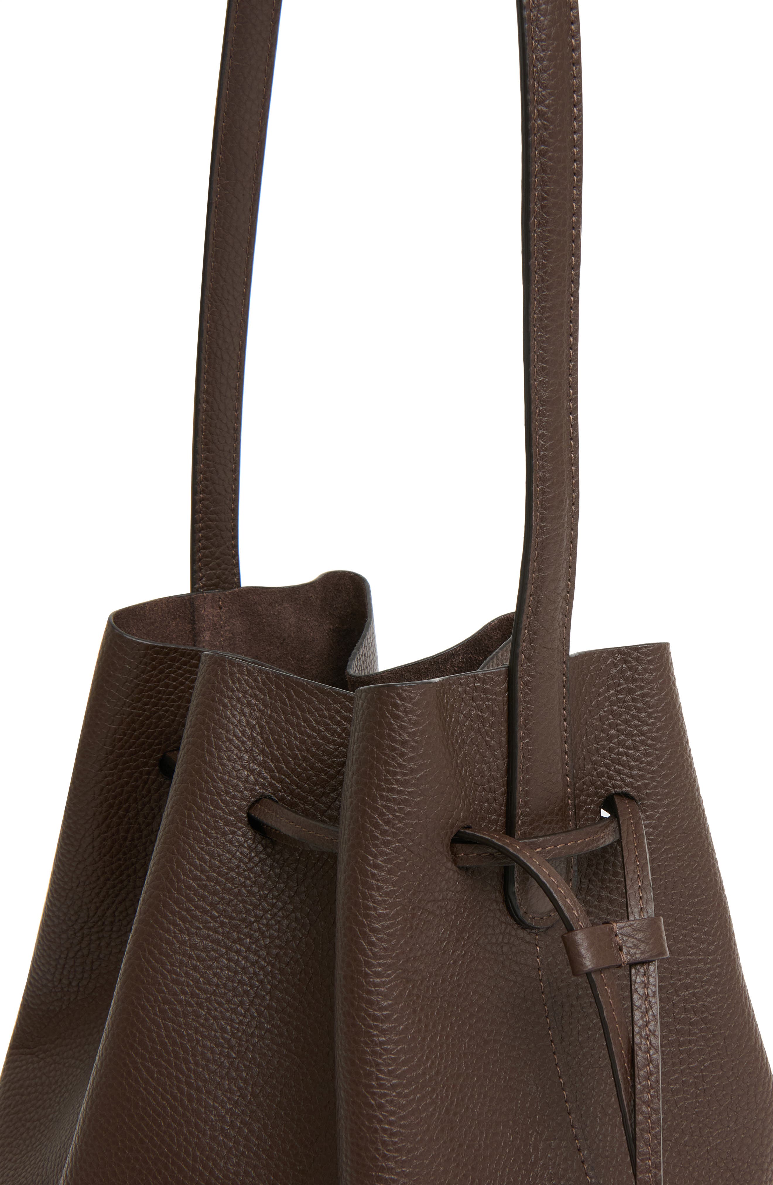 Mansur Gavriel Everyday Cabas Leather Drawstring Bucket Bag, Alternate, color, Chocolate