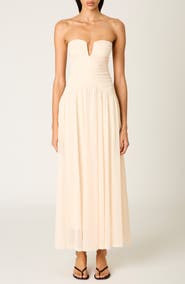 Nia Beverly Ruched Strapless Chiffon Maxi Dress