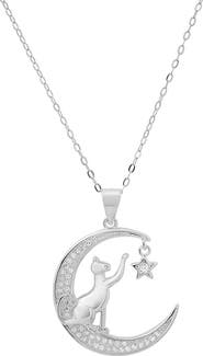 Queen Jewels Cubic Zirconia Cat, Moon & Star Pendant Necklace