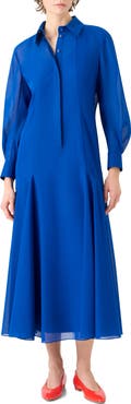 Akris Godet Flared Long Sleeve Cotton Voile Shirtdress