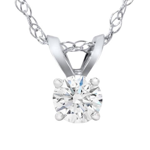 3/4ct Lab Grown Diamond Round Solitaire Pendant 14K Gold Necklace