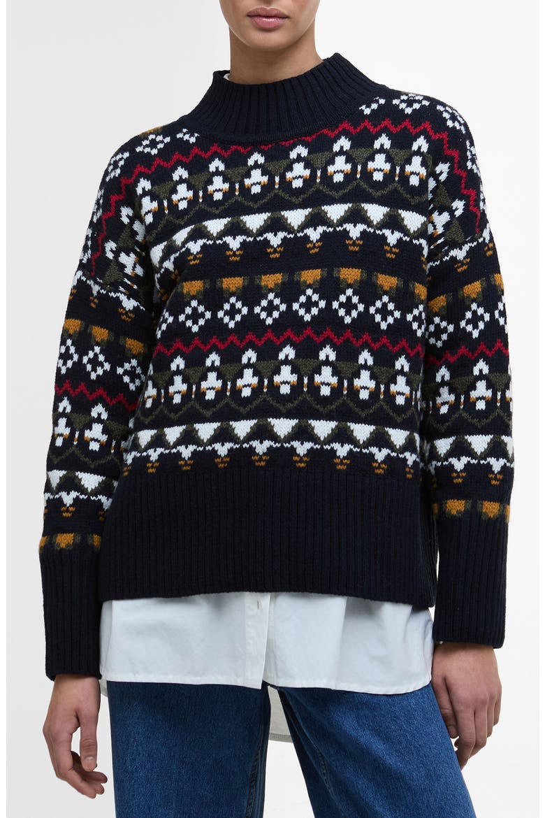 Larisa Fair Isle Wool & Cotton Blend Sweater, Main, color, NAVY