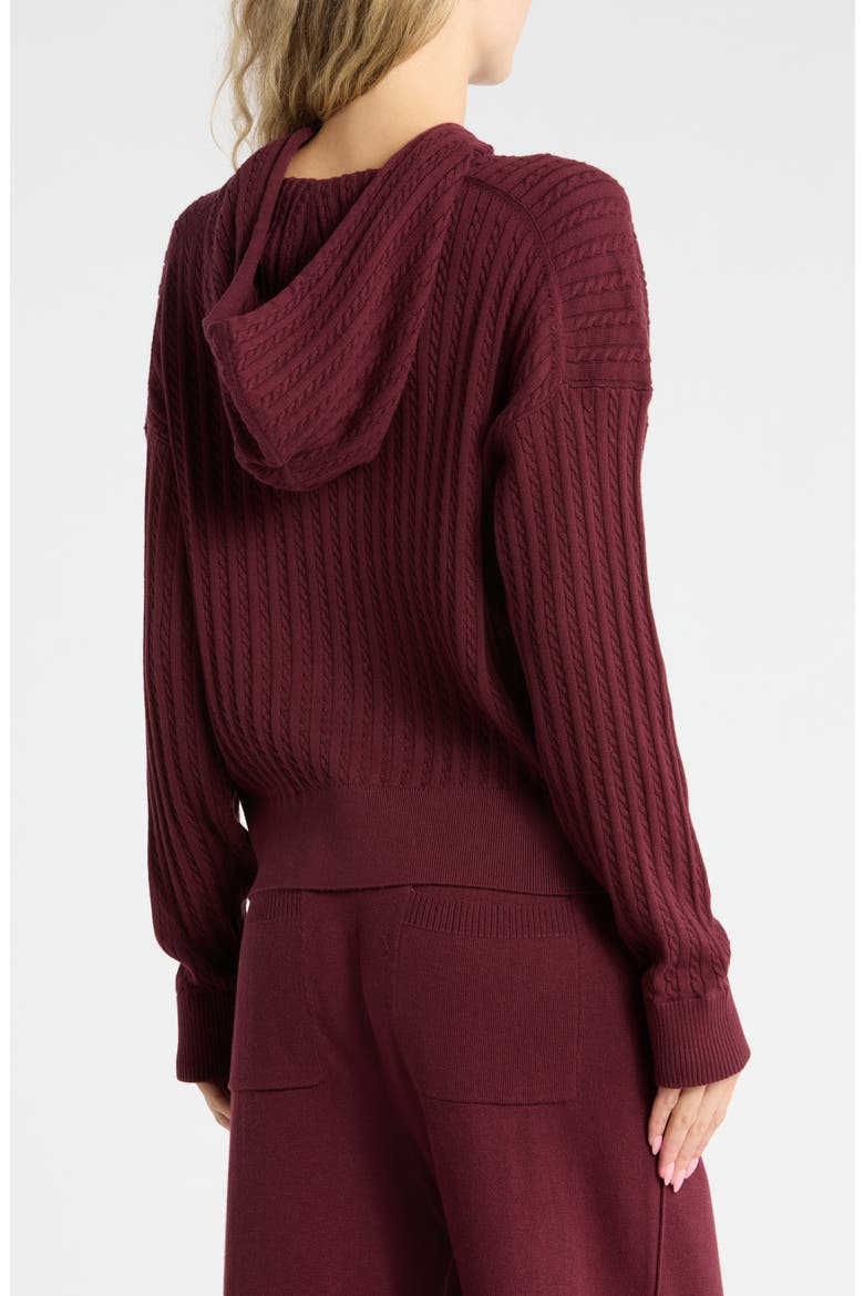 Cable Knit Cotton & Cashmere Hoodie, Alternate, color, SANGRIA