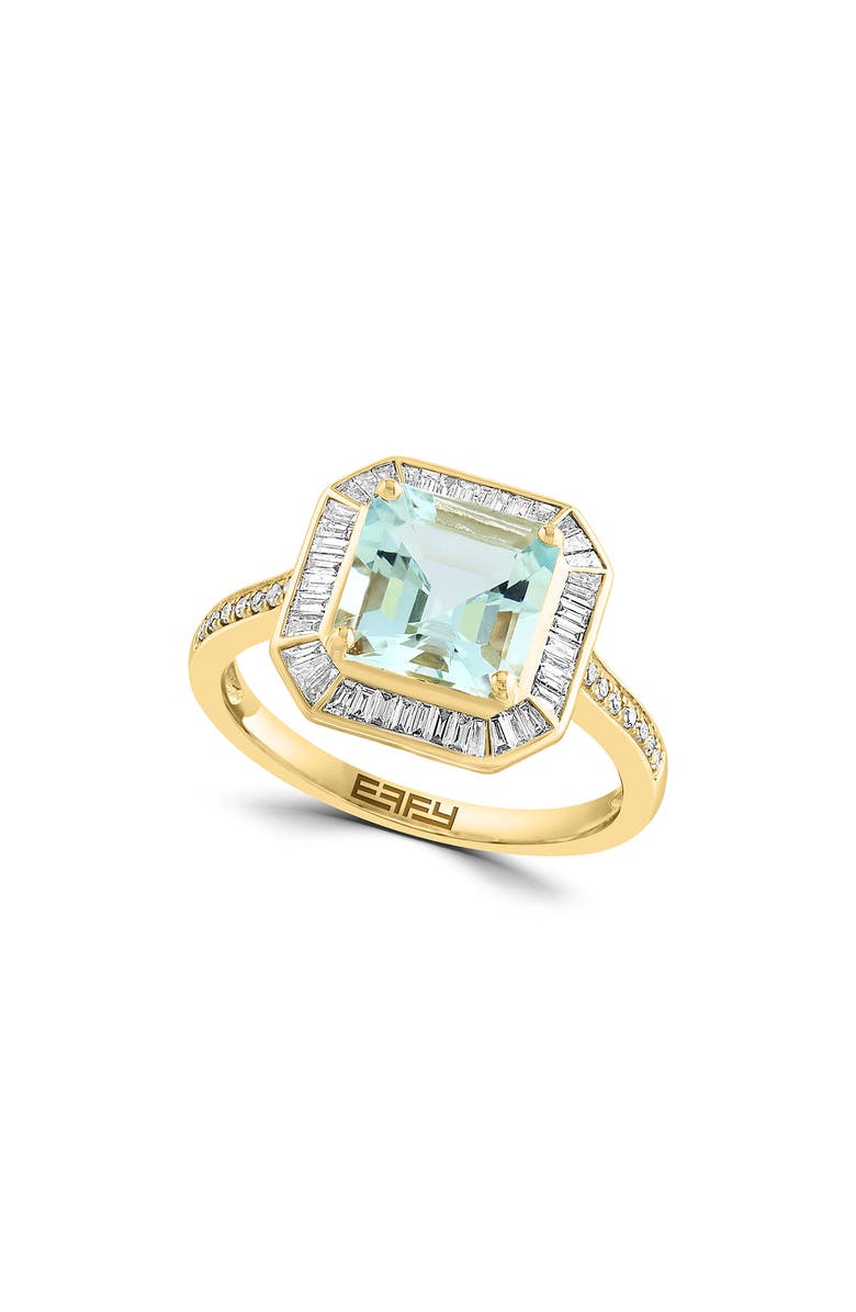 EFFY 14K Yellow Gold Aquamarine & Diamond Halo Ring - 0.52ct., Main, color,
