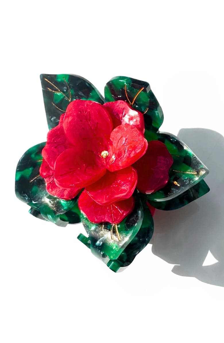 Solar Eclipse Hand Painted Poinsettia Claw Clip, Main, color, Red